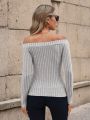 SHEIN Clasi Women'S Solid Color Ribbed Knit Off Shoulder T-Shirt