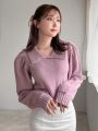 FriFul Solid Puff Sleeve Sweater