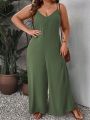 SHEIN VCAY Plus Size Solid Color Wide Leg Jumpsuit With Spaghetti Strap