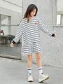 SHEIN Tween Girl Loose Fit Casual Hooded Pullover Heart Patterned Dress