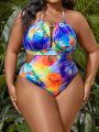 SHEIN Swim SXY Plus Size Tie Dye Cut-Out One Piece Swimsuit