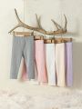 5pcs Baby Girls' Simple Rib Knit Trousers