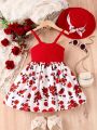 Young Girl's Romantic & Sweet Printed Strap Dress