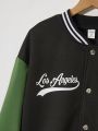 Teenage Boys' Letter Patchwork Contrast Color Baseball Jacket