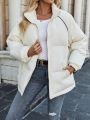 SHEIN Essnce White Short Padded Jacket With Drop Shoulder Sleeves