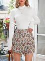 SHEIN Frenchy Button Decor Jacquard Wrapped Skort