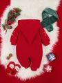 Baby Girl Christmas Snowflake & Tree Pattern Teddy Lined Hooded Jumpsuit