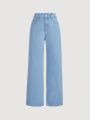 SHEIN Teenage Girls' Casual High Waisted Wide Leg Straight Jeans With Heart Shaped Back Pockets