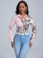 SHEIN Lady Chain Print Button Front Shirt