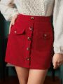 SHEIN Frenchy Red Corduroy Valentine's Day Midi Skirt