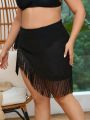 SHEIN Swim BohoFeel Plus Size Cover Up Skirt With Knot Detailing, Fringe Hem And Side Tie