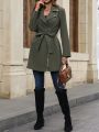 SHEIN Essnce Zip Up Belted Trench Coat