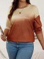 SHEIN LUNE Women Plus Size Ombre Tote Pocket Long Sleeve T-shirt