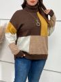 EMERY ROSE Plus Color Block Turtleneck Drop Shoulder Sweater