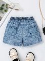 SHEIN Kids QTFun Girls' Simple And Versatile Denim Look Shorts