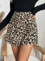 SHEIN LUNE Women'S Leopard Print Irregular Hem Skorts