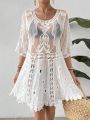 SHEIN Swim Chicsea Women'S Patchwork Embroidered Mesh Cover Up