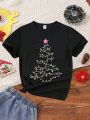 Tween Girl 1pc Christmas Tree Print Tee