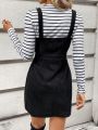 SHEIN LUNE 2pcs/set Striped Tai Xi & Solid Color Suspender Skirt