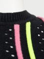 LUST Striped Pattern Fringe Hem Crop Knit Top
