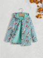 Young Girl Floral Print Fuzzy Lined Hooded Coat