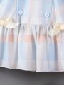 Infant Girls' Puff Short Sleeve Dress With Cute Round Neck, College Style, Spring/Summer