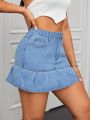 SHEIN ICON Pleated Denim Skirt