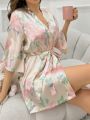 Floral Printed Satin Bathrobe