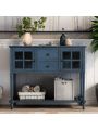 Sideboard Console Table with Bottom Shelf, Farmhouse Wood/Glass Buffet Storage Cabinet Living Room