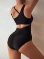 SHEIN Swim Chicsea Women'S One-Shoulder Hollow Out Asymmetric Neckline Monokini Swimsuit