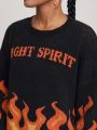 Lsscid Letter & Flame Print Sweater