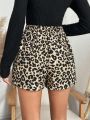 SHEIN LUNE Women'S Leopard Print Irregular Hem Skorts