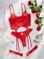 SHEIN Bow Embellished Lace Sexy Lingerie Set