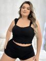 Butterfly Lace Sleeveless Top & Shorts Plus Size Women's Pajama Set