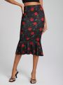 Raquel Melo Floral Print Mermaid Hem Skirt