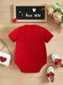 1pc Baby Girls' Heart Letter Print Bodysuit