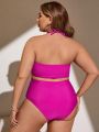 SHEIN Swim Basics Plus Size Halter Neck Bikini Set With Ruched Details