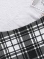 SHEIN Older Girls' Casual Black And White Plaid Skort