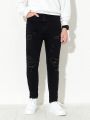 Teenage Boys' New Arrival Ripped Washed Black Jeans, Casual And Fashionable