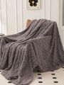 1pc 3d Embossed Solid Color Single Layer Coral Fleece All Seasons Blanket For Sofa Cover