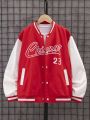 Teen Boys' Spring/Autumn Letter Print Color Block Baseball Jacket