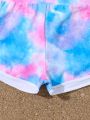 Teenage Girls' Tie-Dye Printed Raglan Sleeve Long Sleeve And Shorts Swimsuit Set