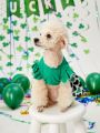 PETSIN St. Patrick's Day Green Heart Knitted Short Sleeve Princess Dress Formal Dress Fluffy Skirt Pet Clothes