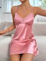 Contrast Lace Split Thigh Satin Cami Nightdress