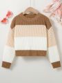 Girls' Round Neck Contrasting Autumn And Winter Children's Sweaters