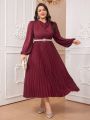 SHEIN Modely Plus Size Solid Color Draped Collar Lantern Sleeve Dress