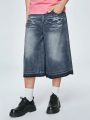 ROMWE Street Life Guys Frayed Hem Washed Denim Mid Shorts