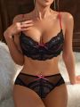 SHEIN Women'S Color Block Shoulder Strap Lace Lingerie Set