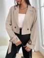 SHEIN EZwear Double Button Buckle Cuff Crop Trench Coat