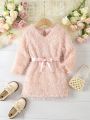 SHEIN Kids SUNSHNE Young Girl Solid Fuzzy Belted Dress